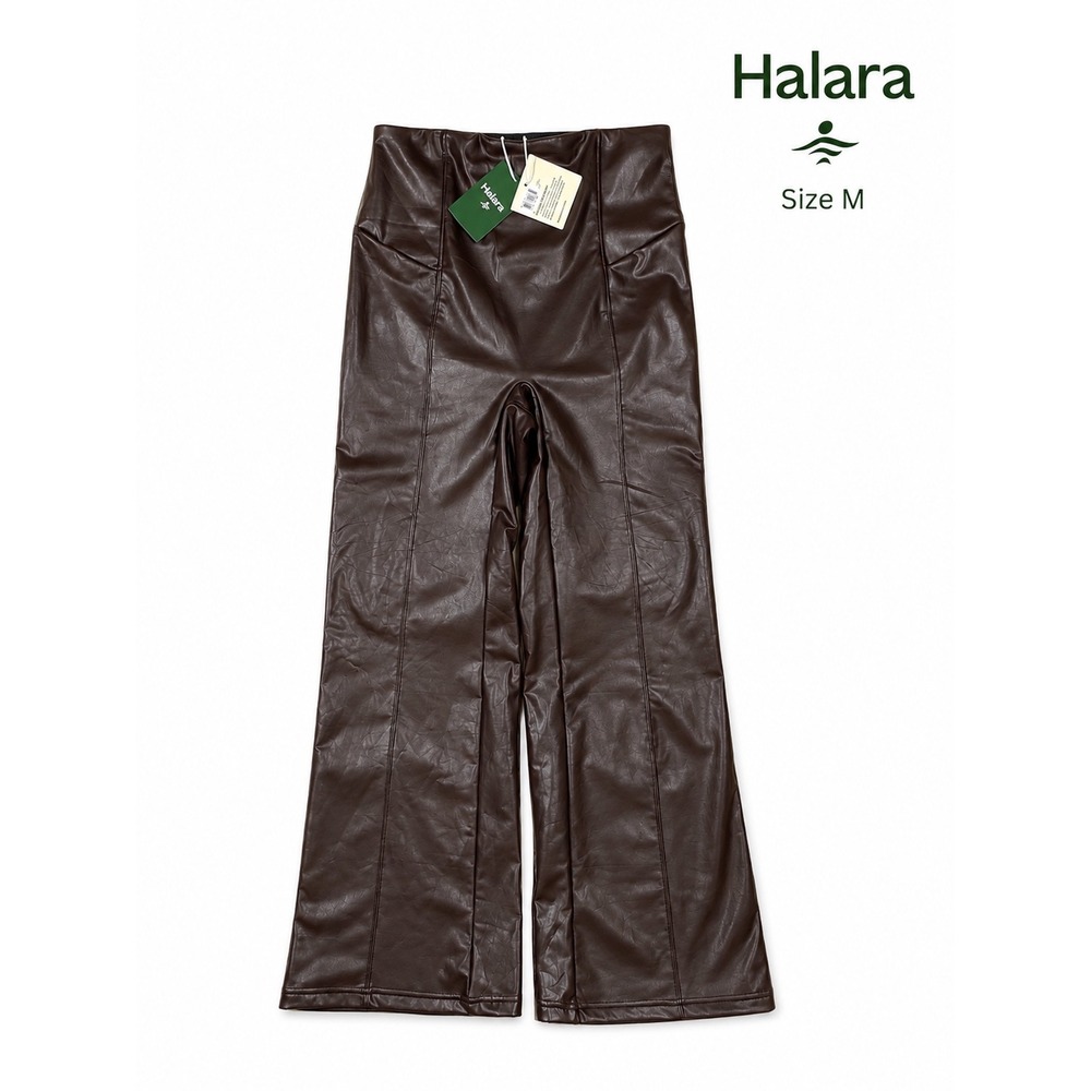 NWT Halara Faux Leather Wide Leg Pants Brown High Rise Vegan Leather Size M